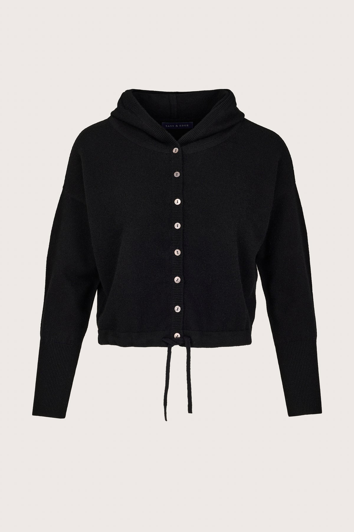 black boxy and cropped button through hoodie top