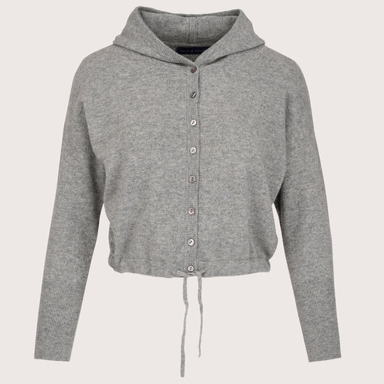 grey boxy and cropped button through hoodie top