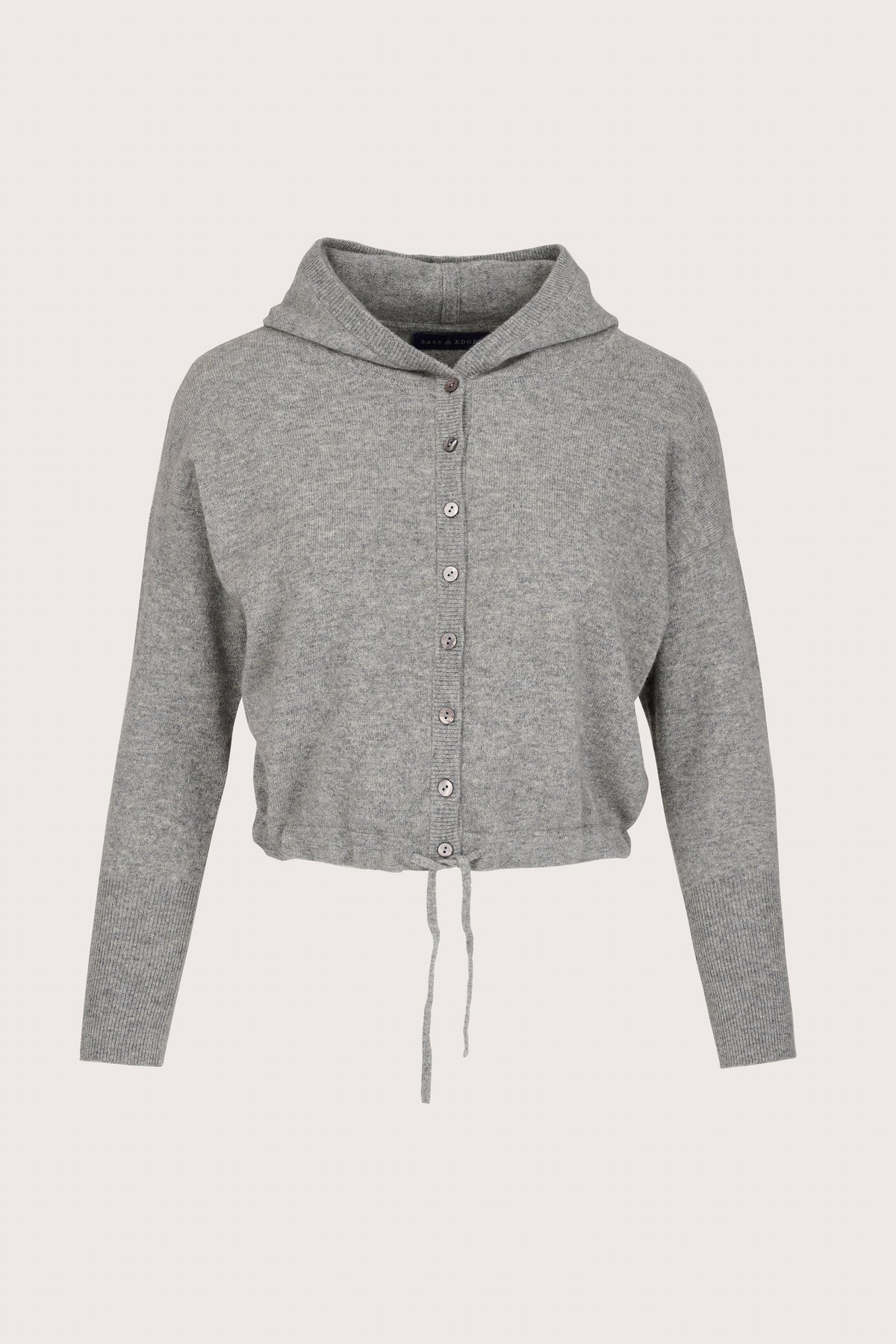 grey boxy and cropped button through hoodie top