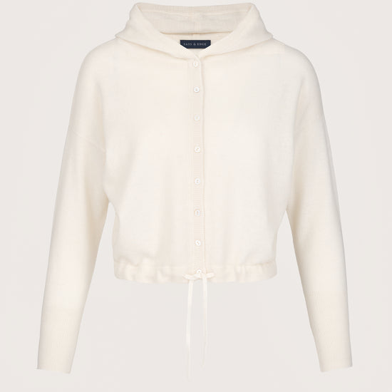 Winter white boxy and cropped button through hoodie top