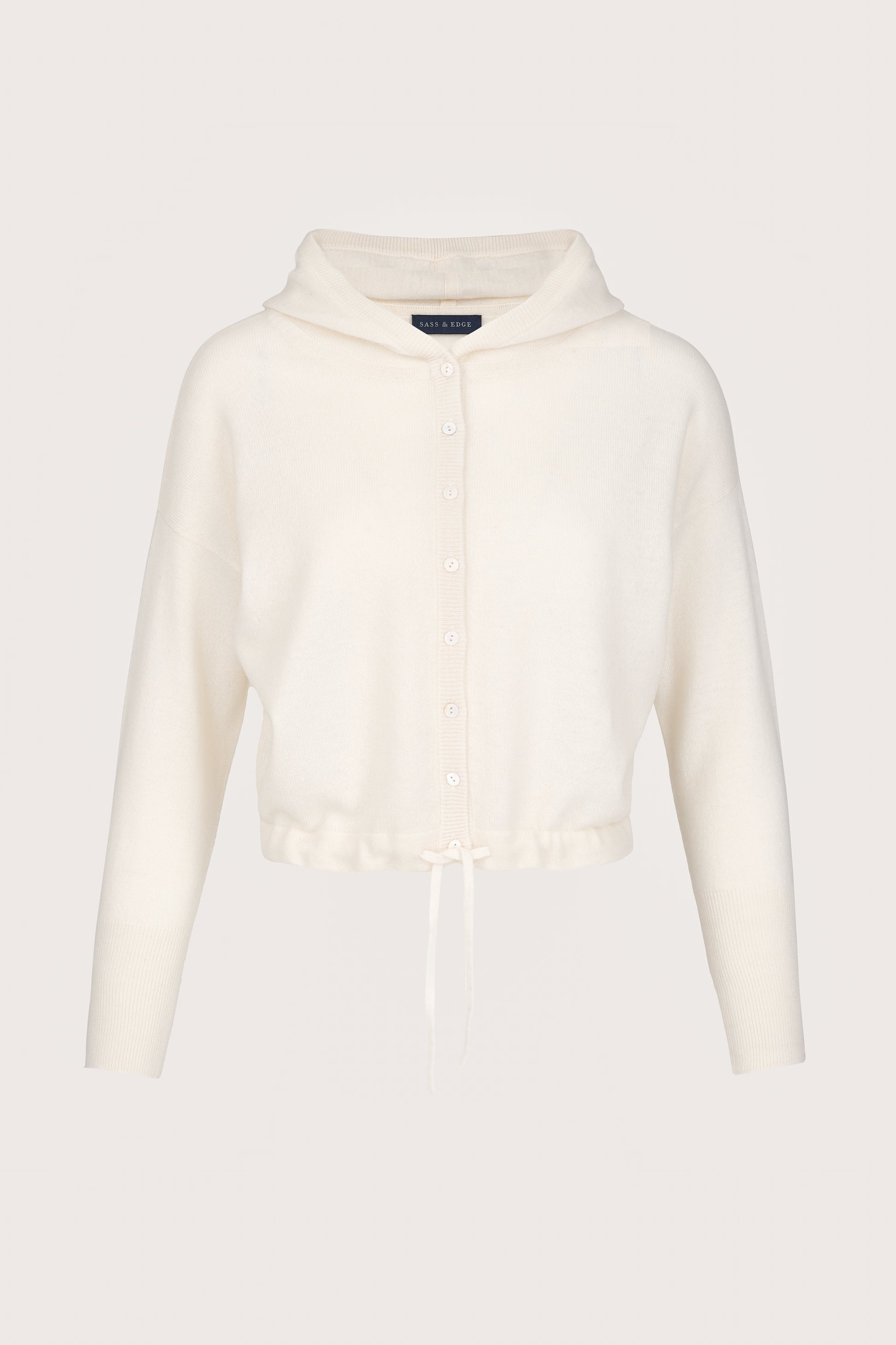 Winter white boxy and cropped button through hoodie top