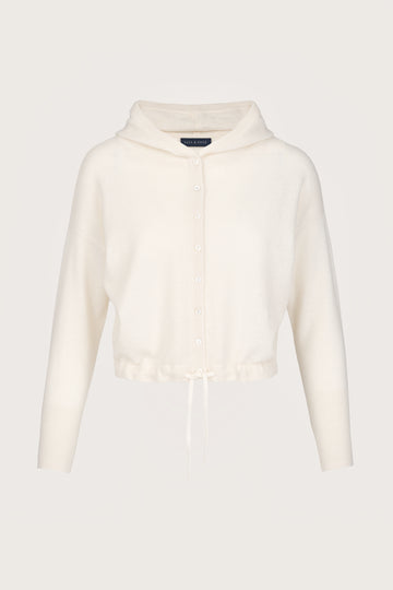 Winter white boxy and cropped button through hoodie top