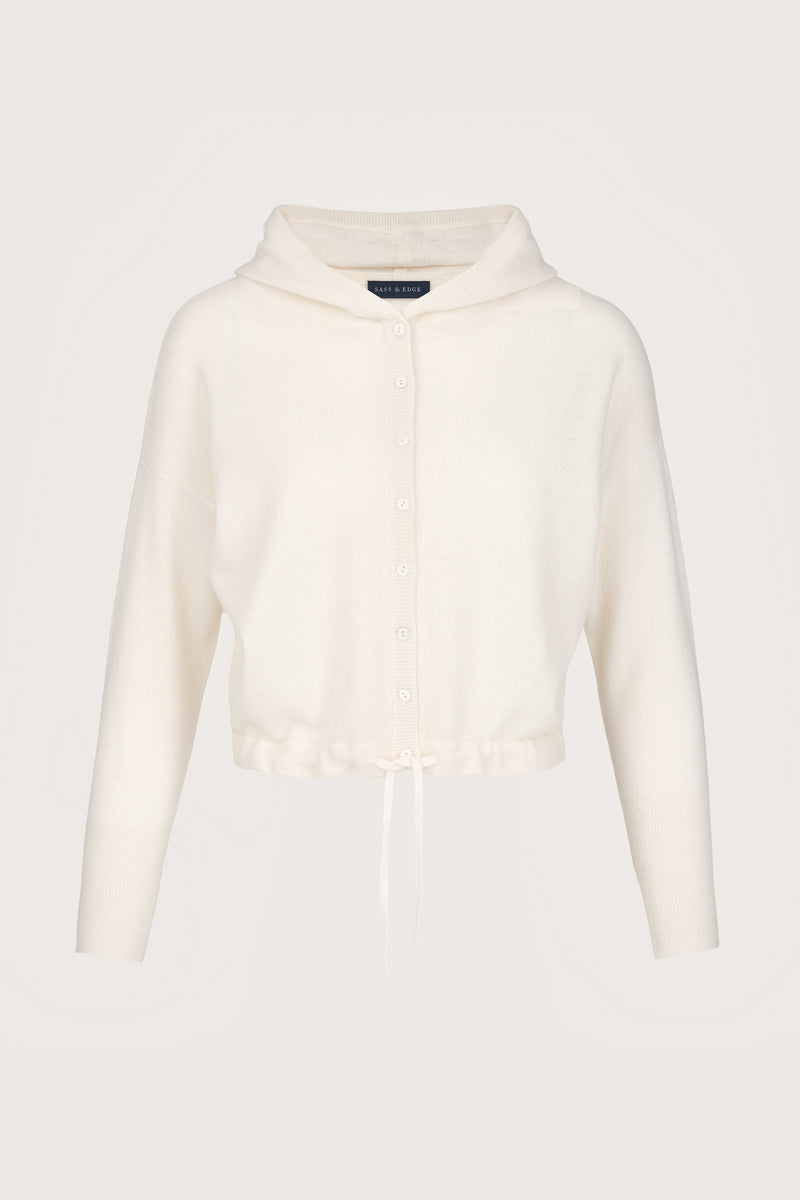 Winter white boxy and cropped button through hoodie top