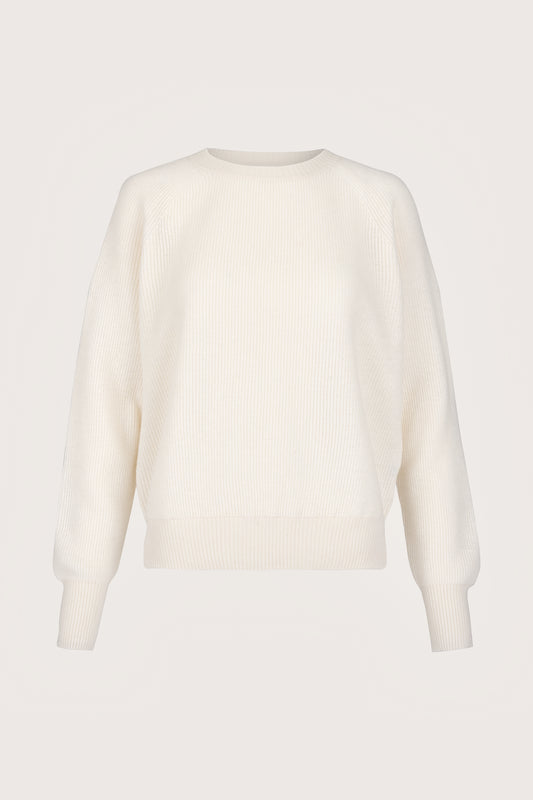 Winter white ribbed crew neck cashmere jumper