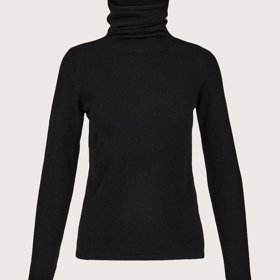 Cowl neck long sleeved cashmere jumper in black