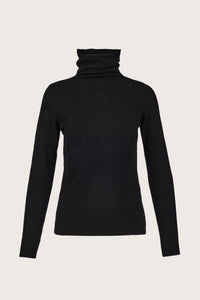 Cowl neck long sleeved cashmere jumper in black