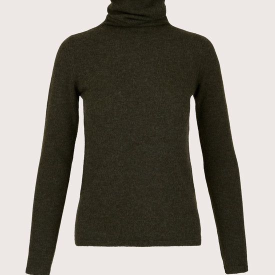 Cowl neck long sleeved cashmere jumper in khaki