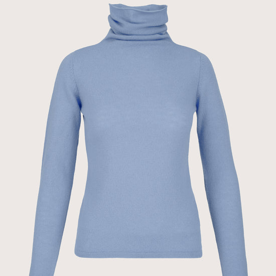 Blue cashmere roll neck