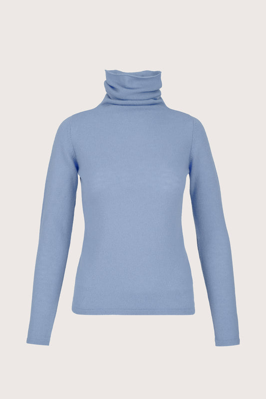 Blue cashmere roll neck