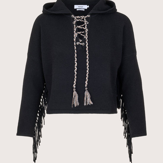 Cropped cashmere jumper with a hood and fringe detailing 