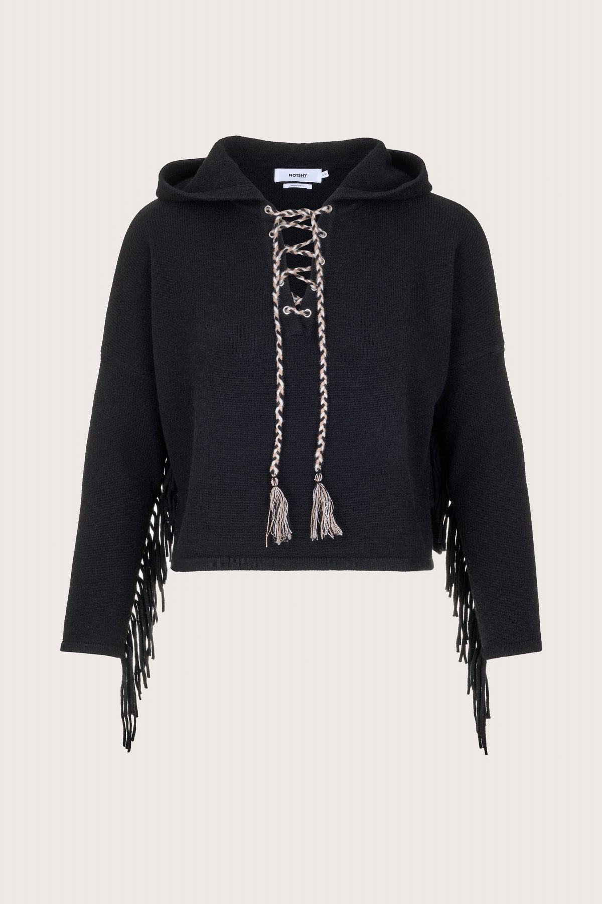 Cropped cashmere jumper with a hood and fringe detailing 