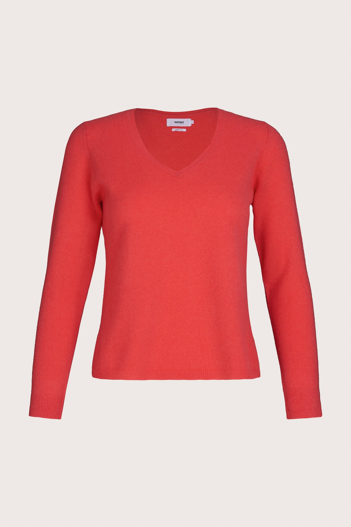 V neck coral cashmere jumper with long sleeves
