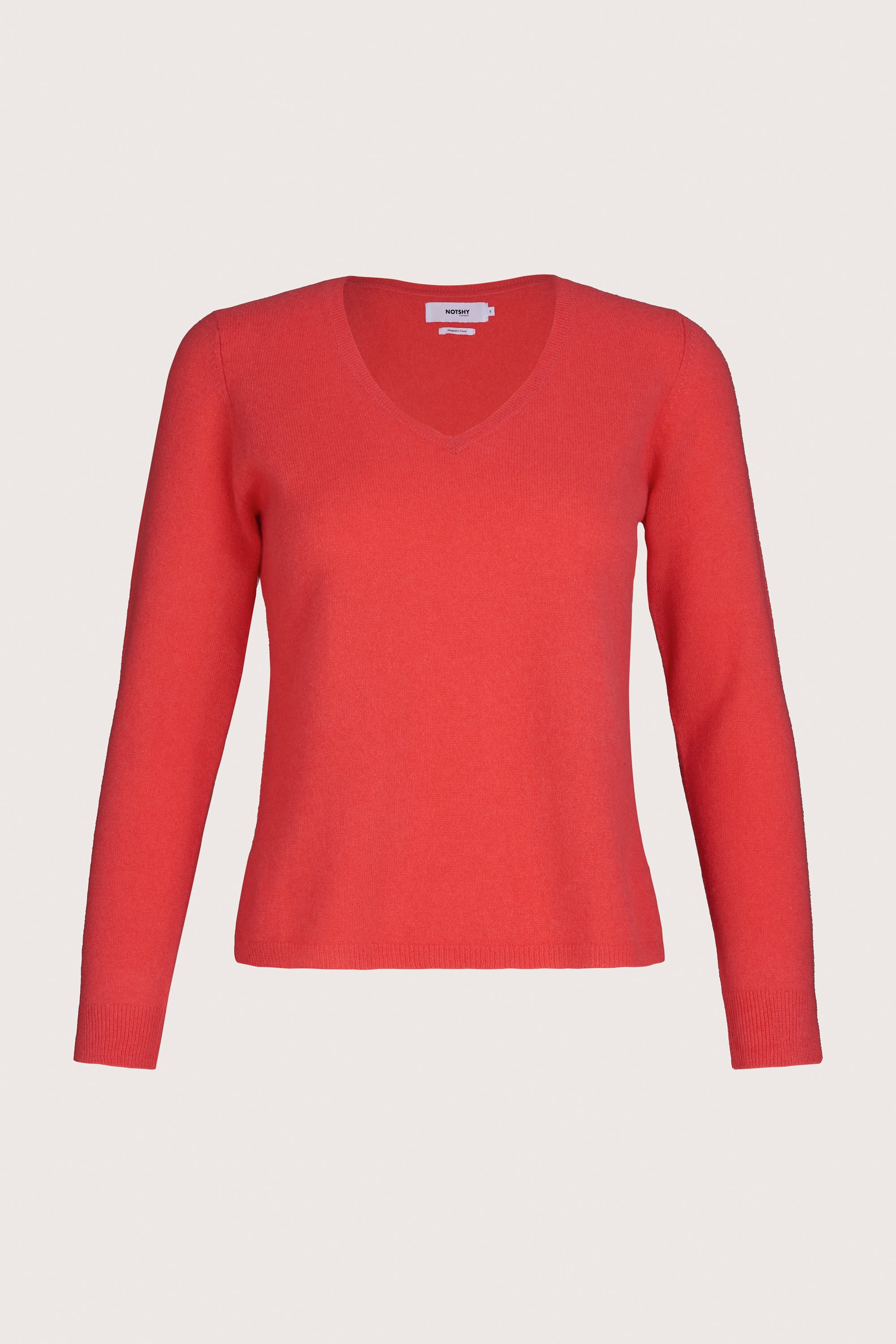 V neck coral cashmere jumper with long sleeves