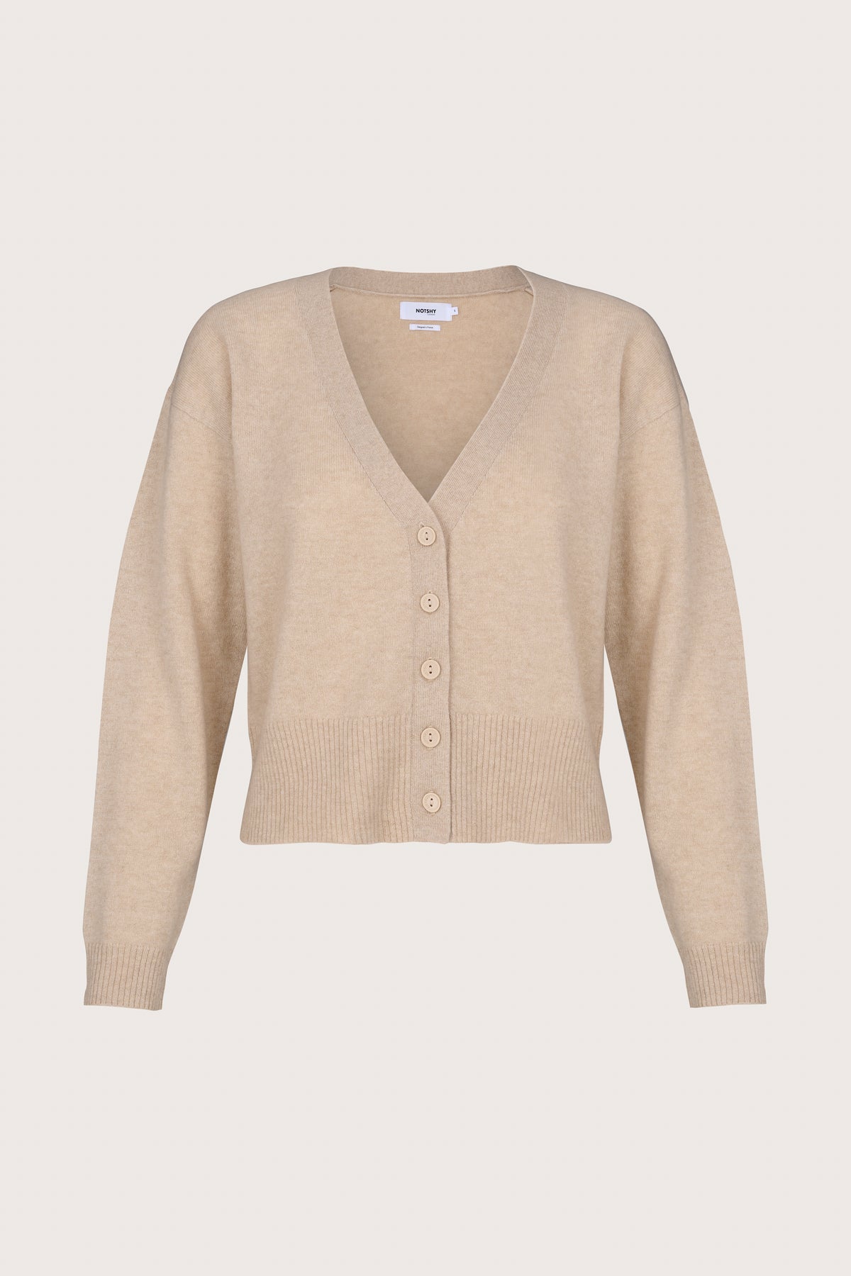 Biscuit colour V neck cardigan in cashmere