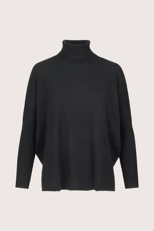 black cashmere roll neck with ribbed sleeves 