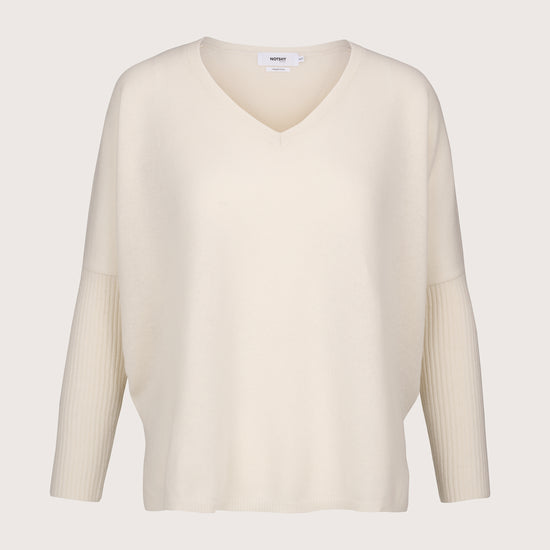 cashmere ecru jumper with ribbed sleeves and boxy fit 