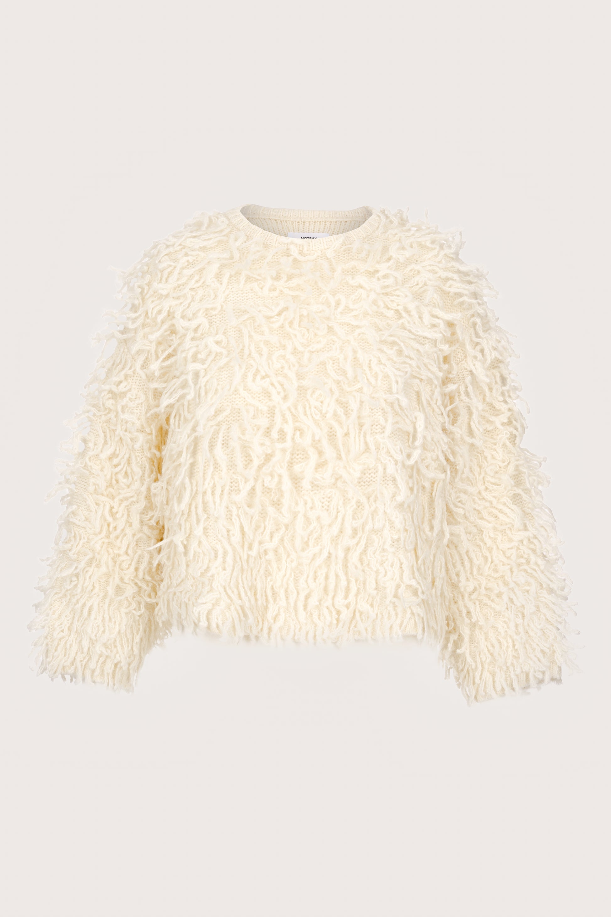 ecru shaggy jumper with round neck and long sleeves 