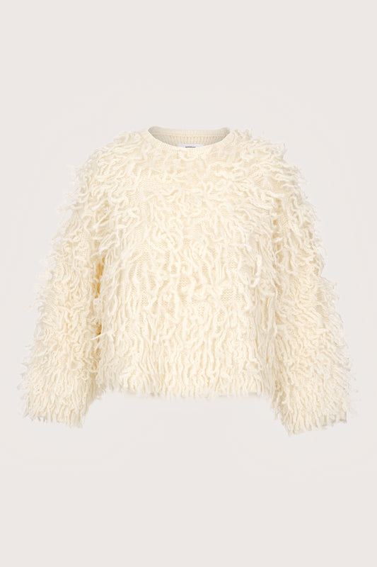 ecru shaggy jumper with round neck and long sleeves 