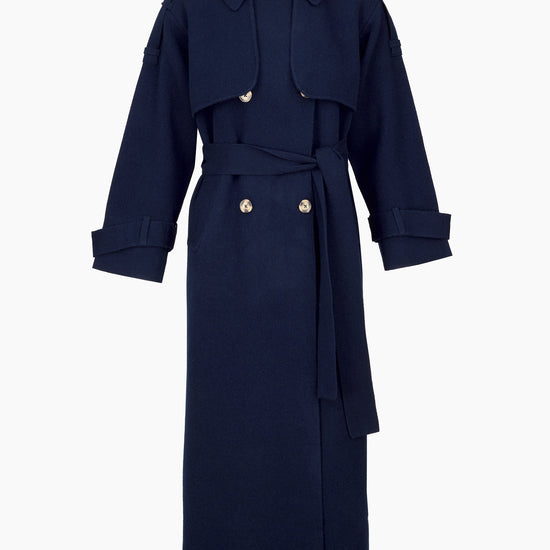 navy blue knitted cashmere/wool trench coat