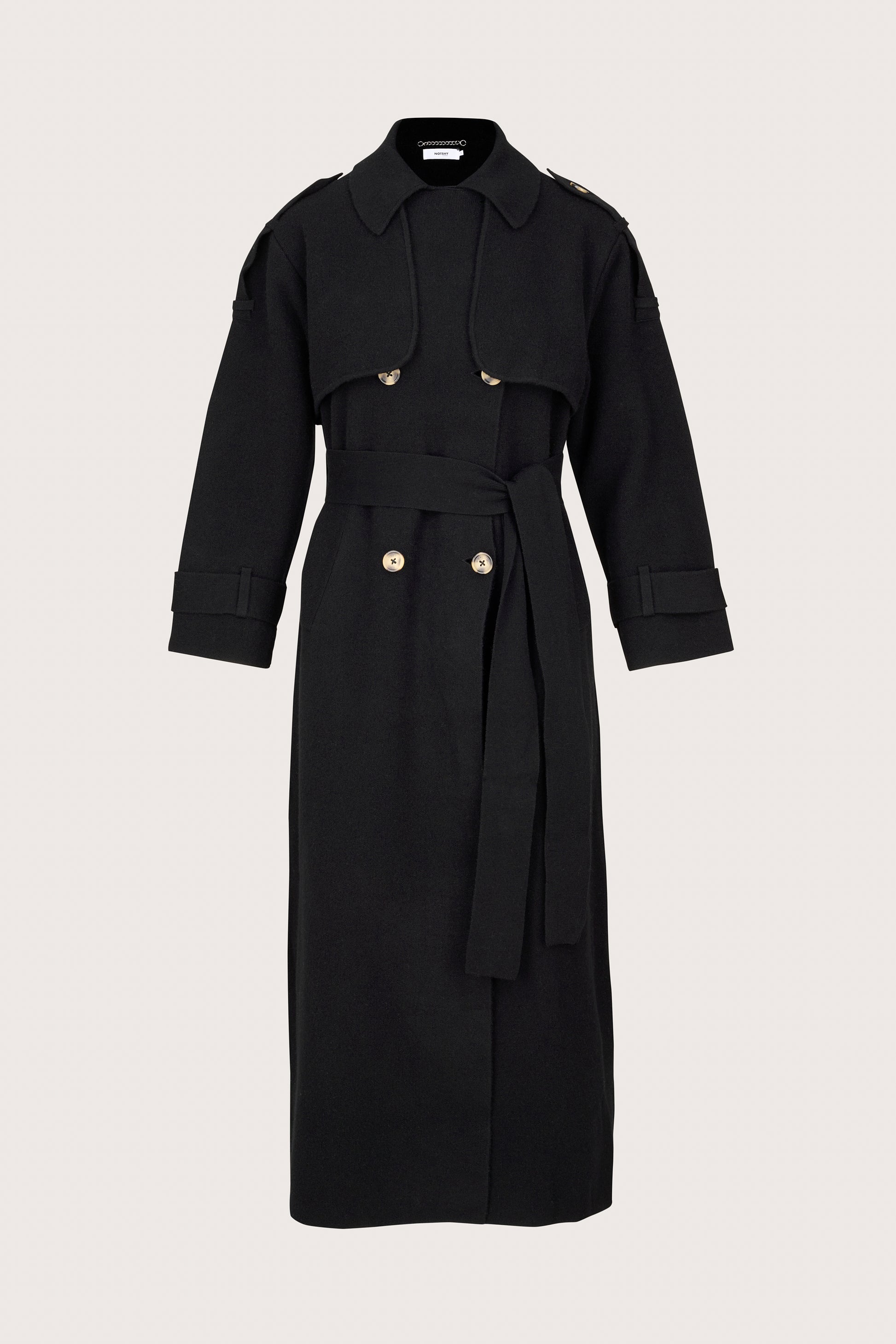 black knitted trench coat with cashmere/wool blend 