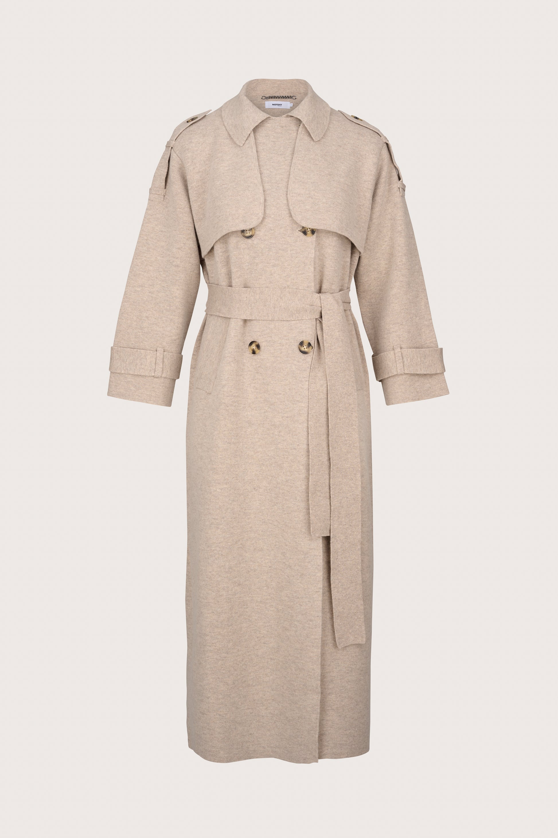 knitted taupe trench from wool/cashmere