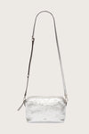 Silver leather bag with cross body strap