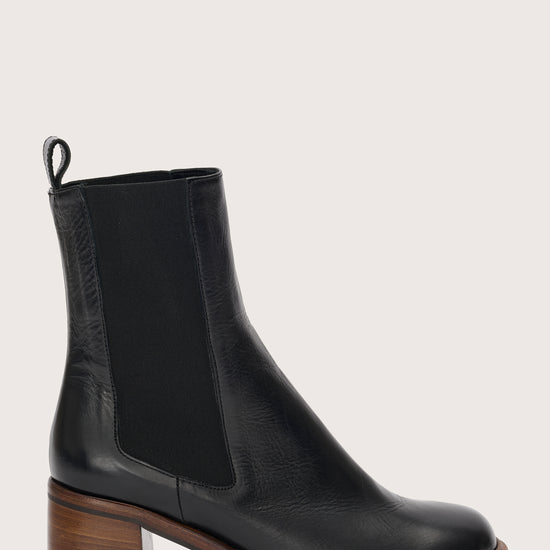 Pull on black leather boot