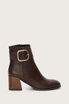 Brown leather boots with gold buckle detail 