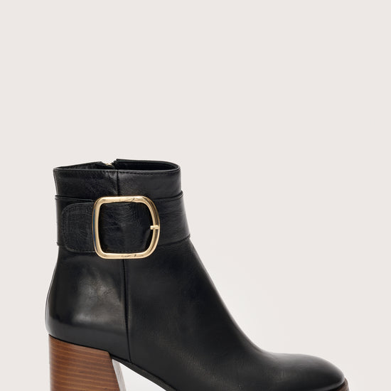 Italian leather boot with buckle detail at the ankle