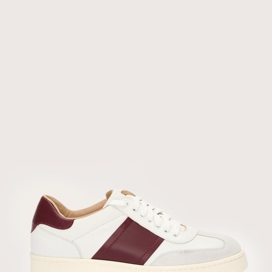 Italian leather white trainers with maroon leather details