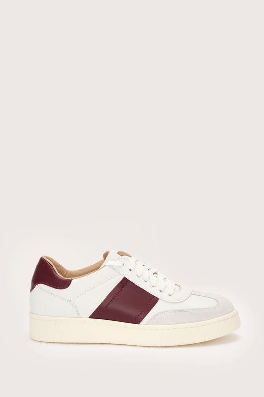 Italian leather white trainers with maroon leather details