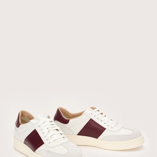 White italian leather trainers with maroon details