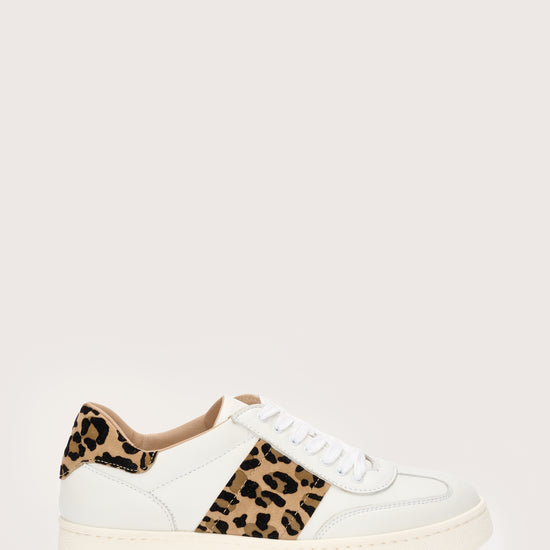 Italian leather trainers with leopard print details