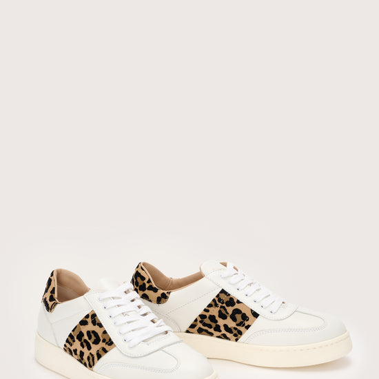 White italian leather trainers with leopard print details