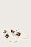 White italian leather trainers with leopard print details