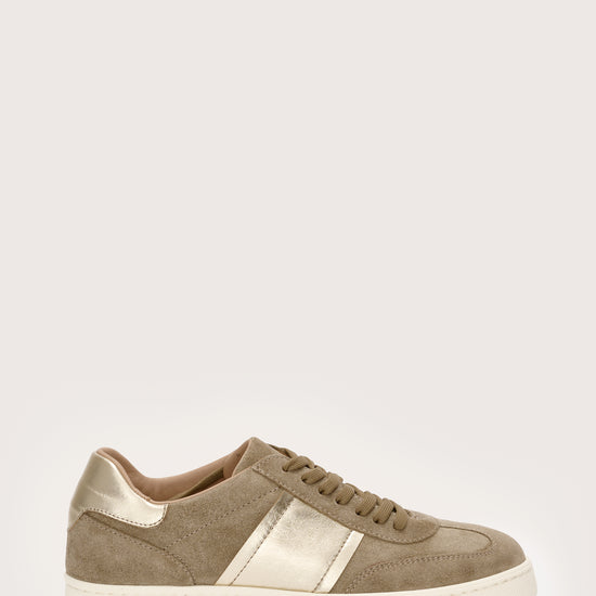 Taupe and gold Italian leather trainer