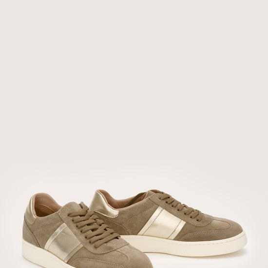 Taupe and gold Italian leather trainer