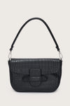 Black leather croc style handbag with shoulder and long strap