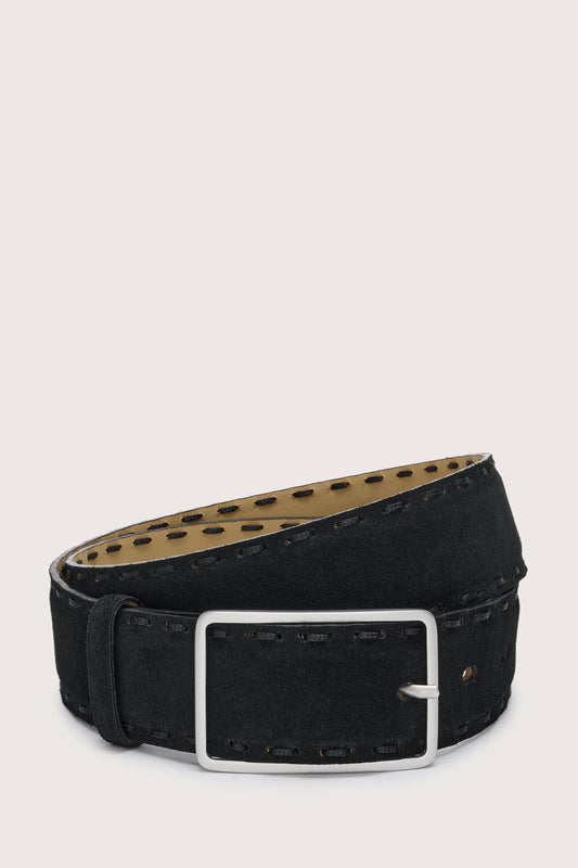 Black suede belt with silver tone bsquare buckle