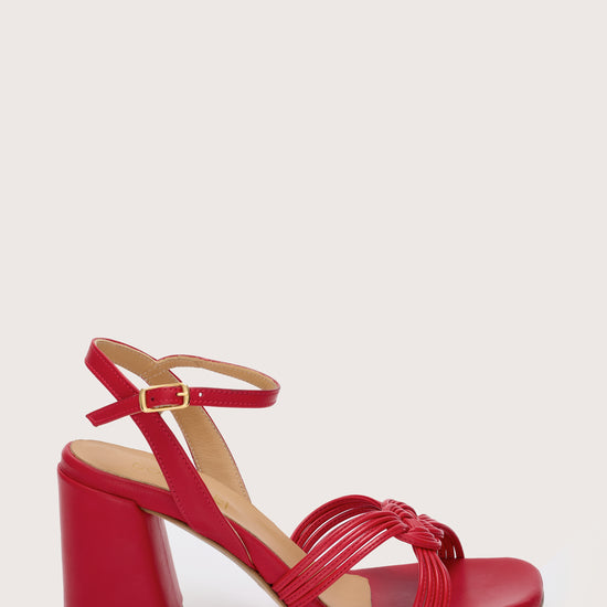 Red leather sandal with block heel