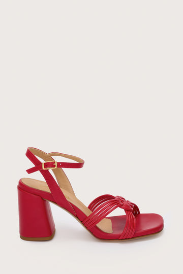 Red leather sandal with block heel