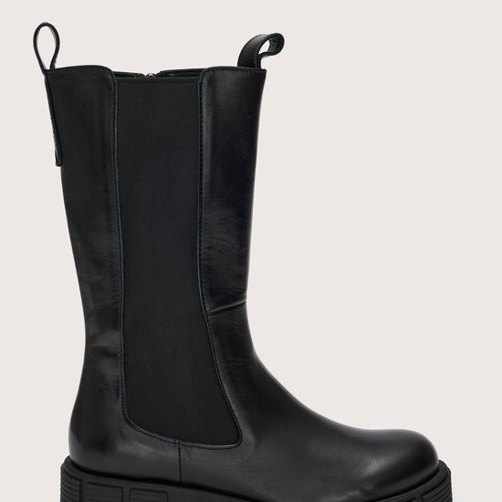 Tall black leather chelsea boot with side zip