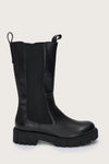 Tall black leather chelsea boot with side zip