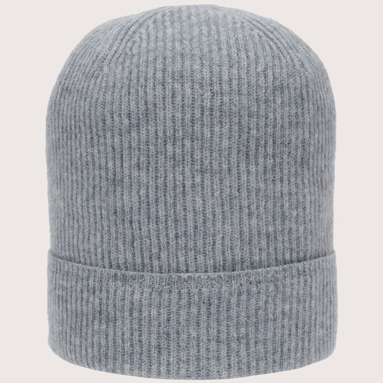 Grey ribbed beanie in 100% cashmere