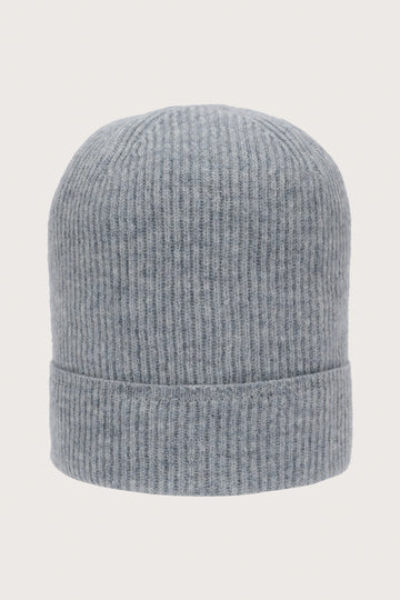 Grey ribbed beanie in 100% cashmere