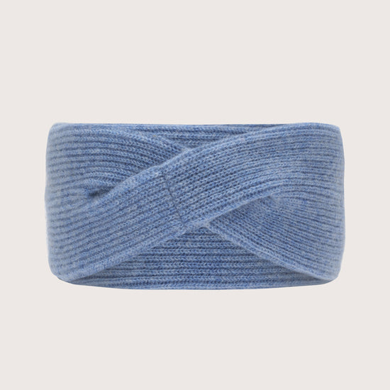 Denim blue rib cashmere ear warmer headband