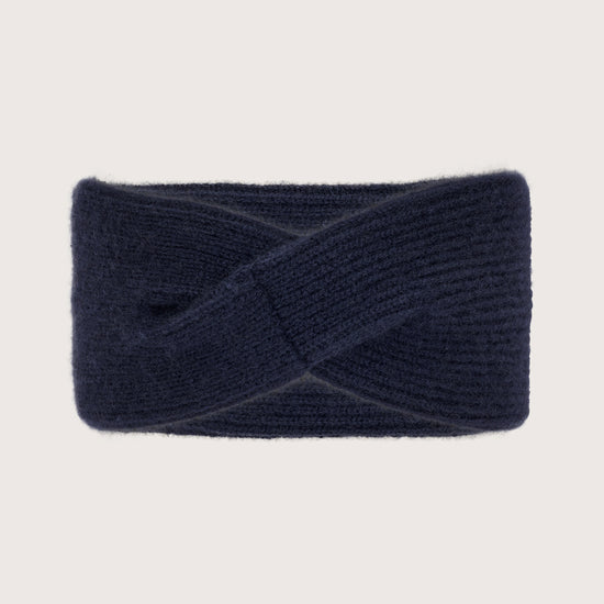 Rib cashmere navy ear warmer headband