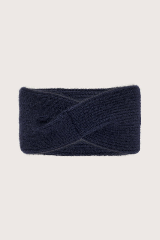 Rib cashmere navy ear warmer headband