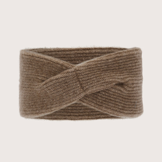 Rib cashmere ear warmer headband in warm brown