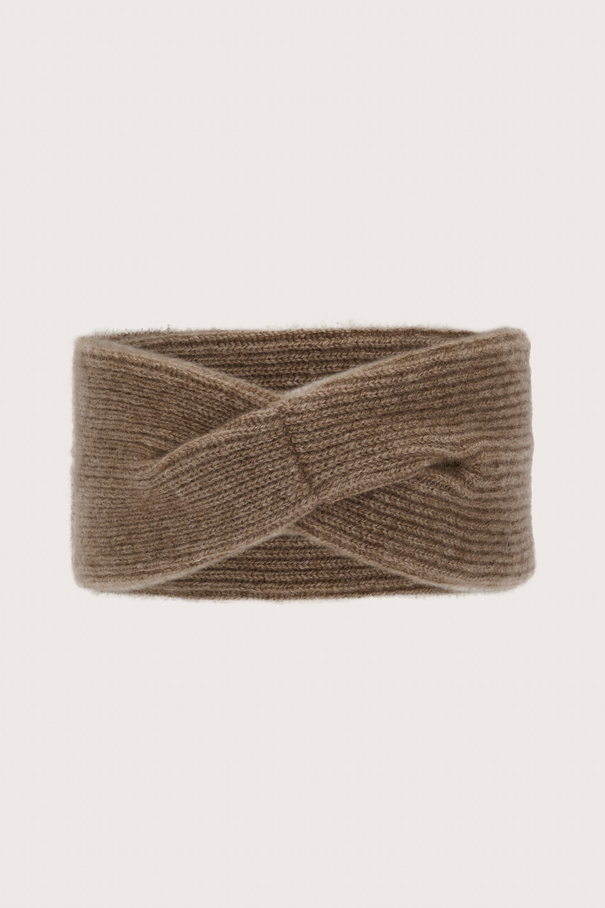 Rib cashmere ear warmer headband in warm brown